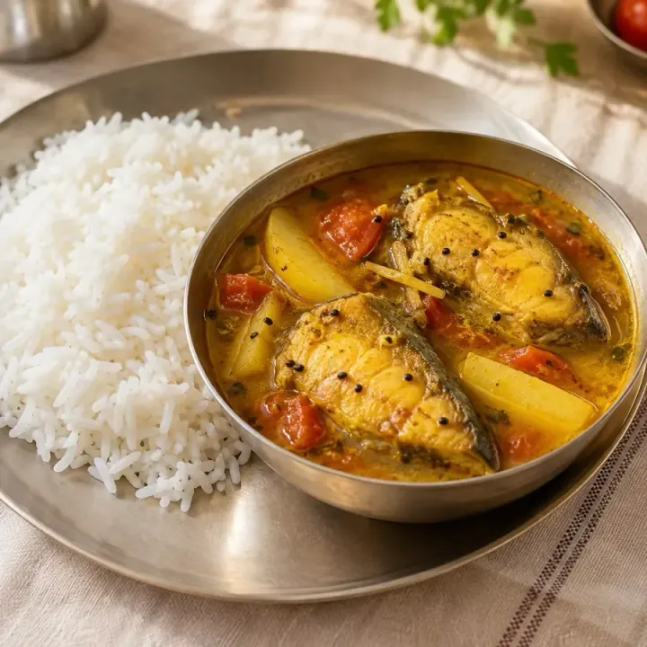 Macher jhol and bhaat